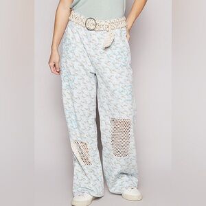 POL Light Blue Floral Pants with Crochet Details